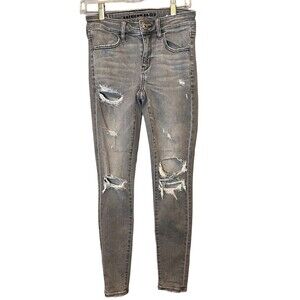 AE Ne(x)t Level Ripped High-Waisted Jegging Charcoal Ash Women’s Sz 2